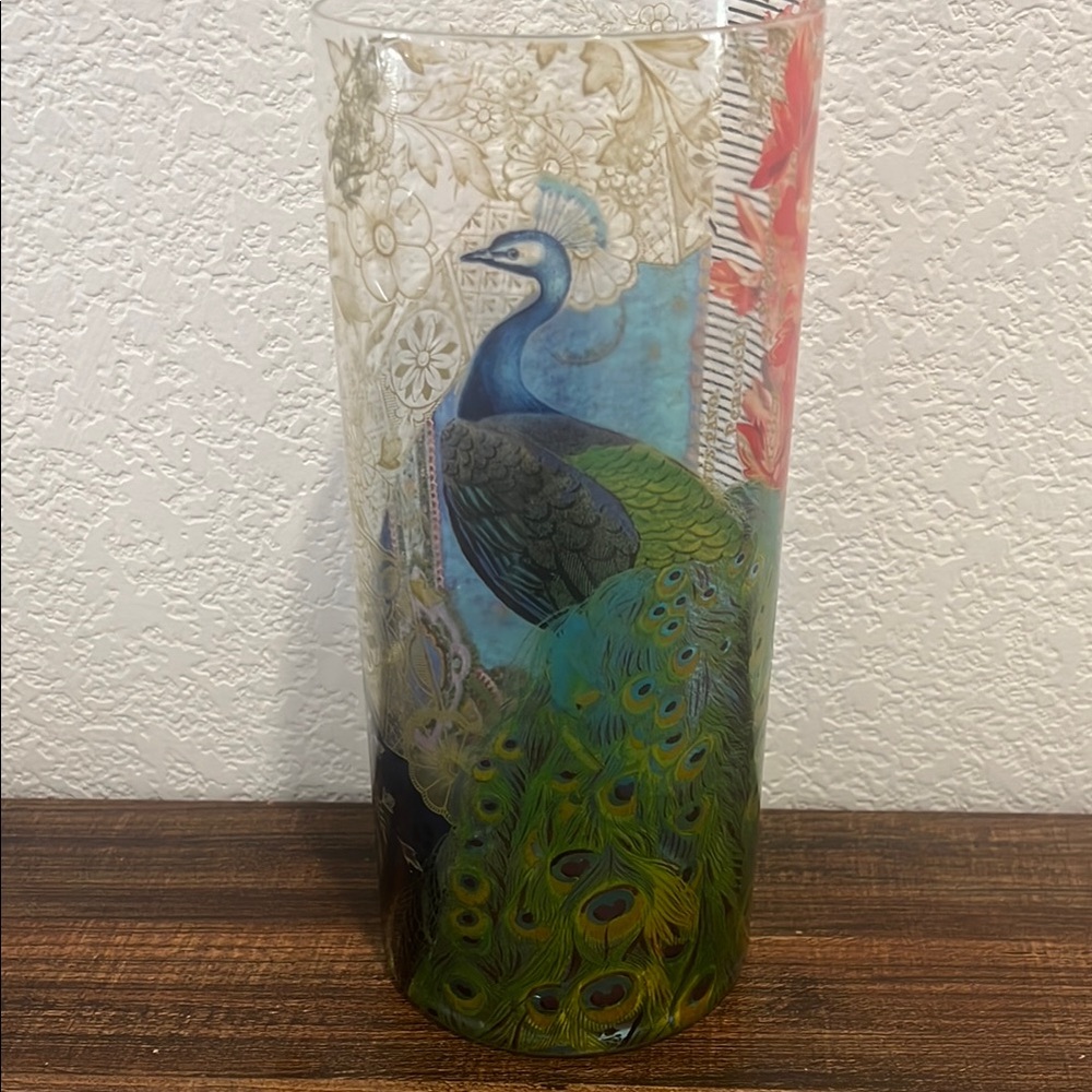Peacock Design Glass Vase